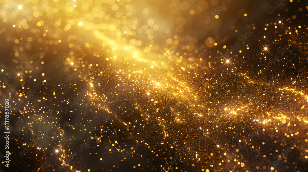 Fototapeta premium Dark background, gold particles, glitter on blurred background with a bokeh effect