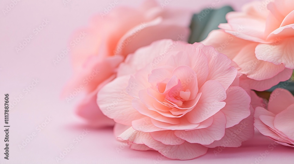 Isolated begonia flowers with soft shadows, styled on a pale lavender background Isolated begonia flowers with soft shadows, styled on a pale lavender background