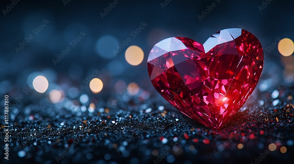 Sparkling Red Heart Shaped Gemstone On Dark Glitter Sparkling Red Heart Shaped Gemstone On Dark Glitter