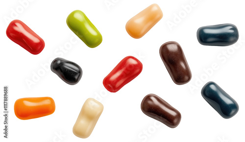 Assorted colorful licorice candies on a white background