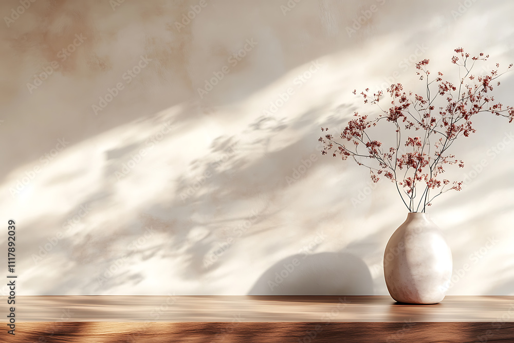Elegant Vase with Flowers on Wooden Surface Elegant Vase with Flowers on Wooden Surface