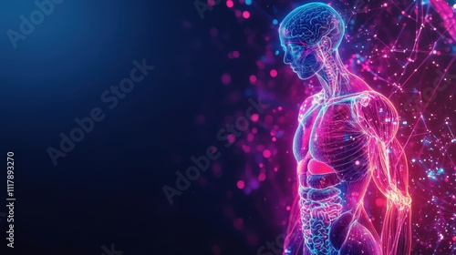 Human Anatomy Visualization: A 3D Digital Rendering of the Internal Organs and Systems of the Human Body with Neon Lights