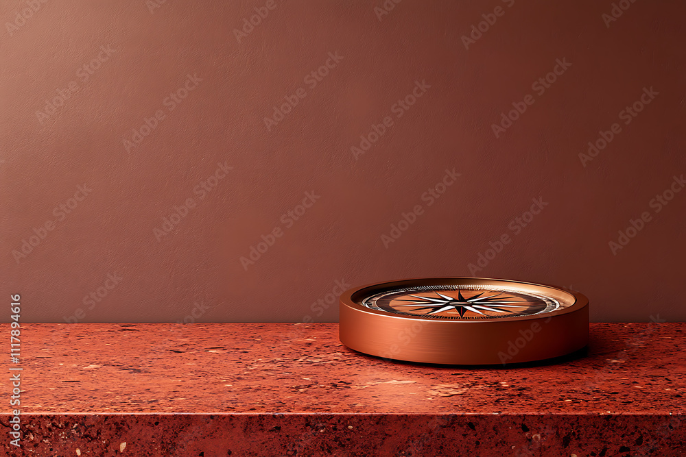 Copper Compass on a Rustic Red Surface