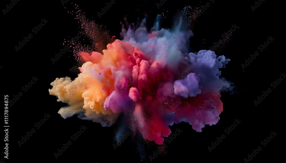 A multicolored powder explosion on a black background