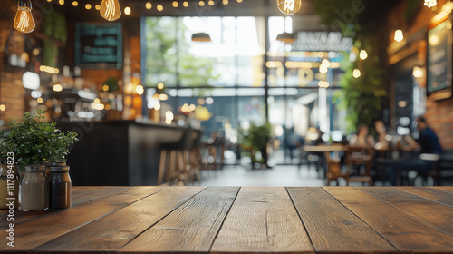 Wallpaper Mural Wooden tabletop with restaurant in the background Torontodigital.ca