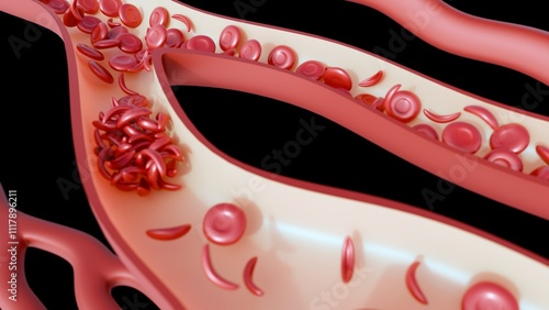 Fotografie a 3d rendering of blood vessel with a cluster of sickle cells obstructing the flow of blood