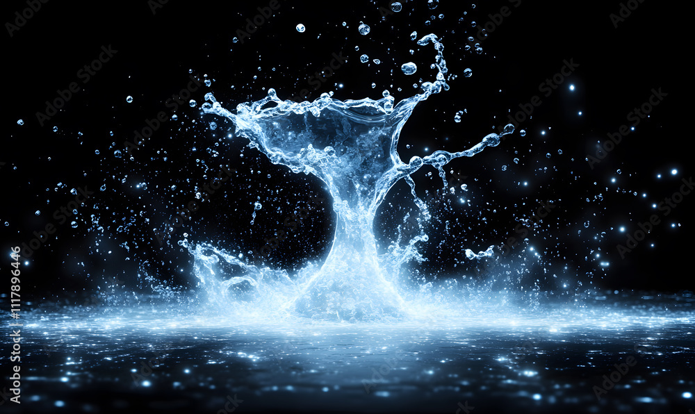 water forms against a deep black background, blending abstract splashes, ripples, mist, and dynamic droplets. water forms against a deep black background, blending abstract splashes, ripples, mist, and dynamic droplets.