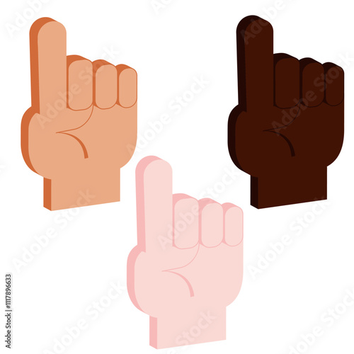 set of vector isometric palm icon with pointing finger in three skin colors11 photo