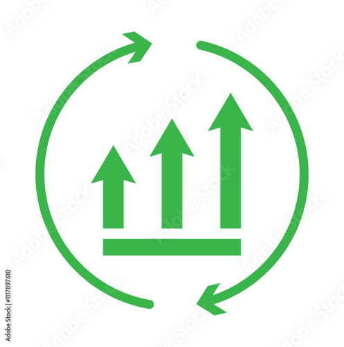 Growing graph icon in green color. business increasing graph. Growth graph with arrows. Business chart with arrows. Profit growing symbol. Bar diagram. Growth success arrow symbol.