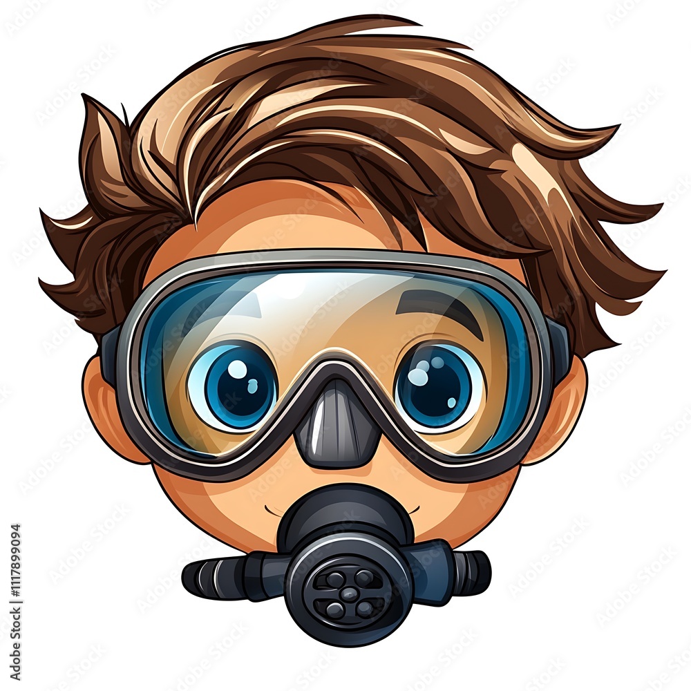 Cartoon diver wearing a snorkel mask on a white background Cartoon diver wearing a snorkel mask on a white background