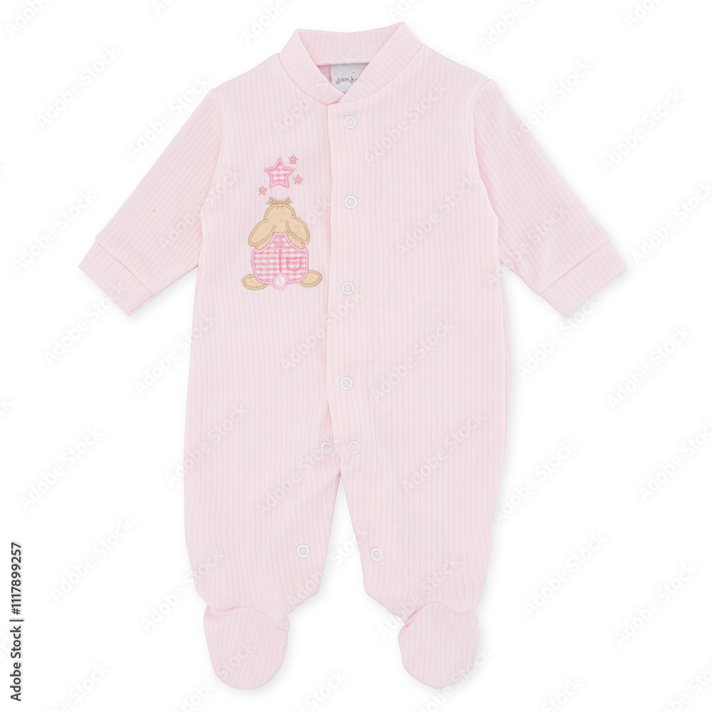 Obraz premium Pink Baby Sleepsuit with Embroidered Bunny and Star Design