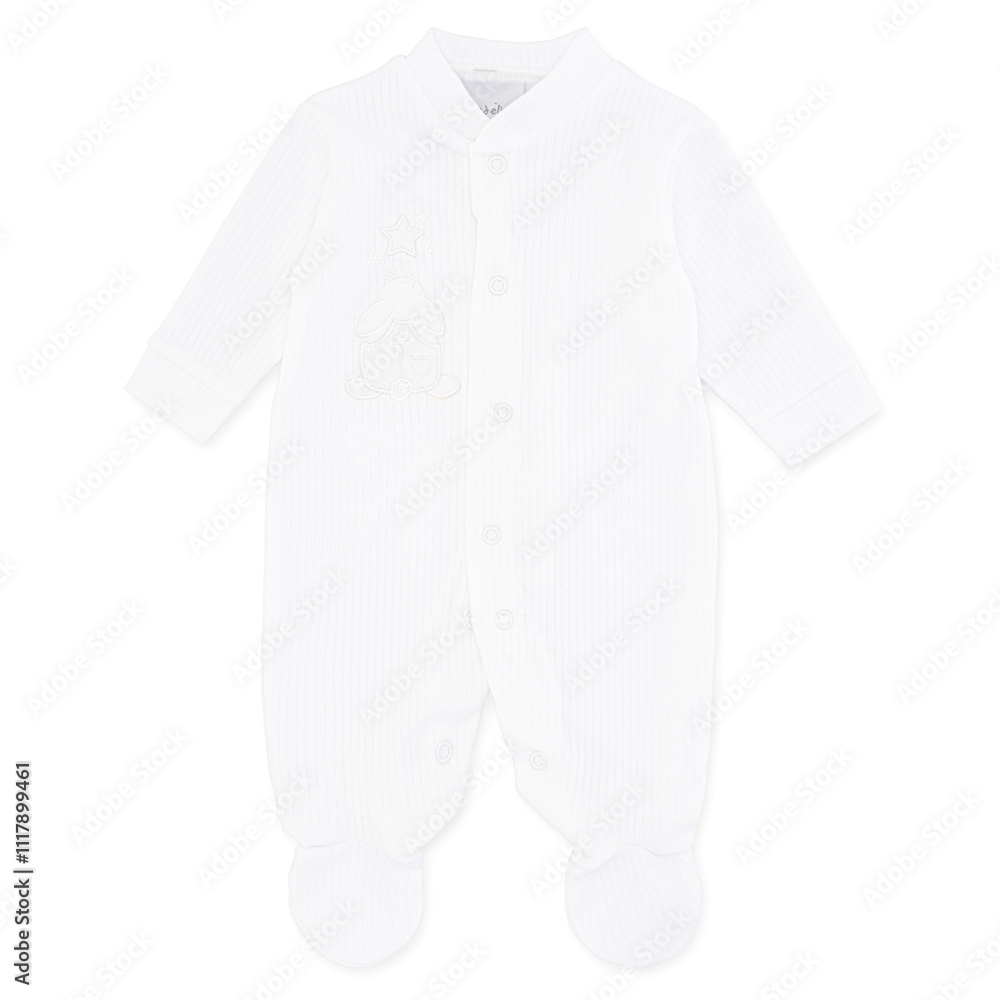 White Baby Sleepsuit with Embroidered Bunny and Star Design
White Baby Sleepsuit with Embroidered Bunny and Star Design