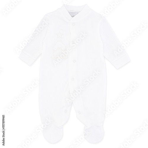 Foto White Baby Sleepsuit with Embroidered Bunny and Star Design