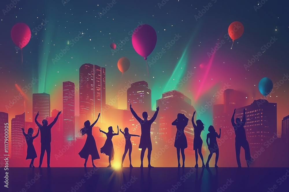Silhouettes of a group of people dancing on an abstract background. Silhouettes of a group of people dancing on an abstract background.