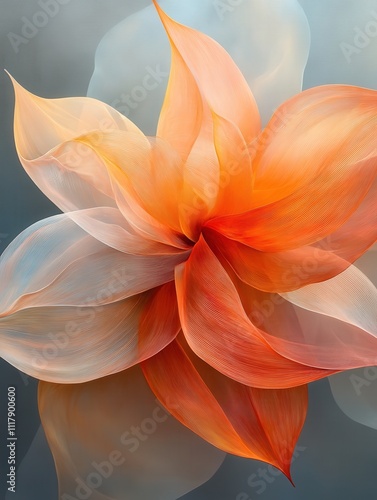 Wallpaper Mural A delicate, translucent flower featuring soft orange and white petals, reflecting light beautifully against a subtle background. Torontodigital.ca