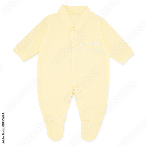 Yellow Baby Sleepsuit with "Hello World I'm Daisy" Personalised Design