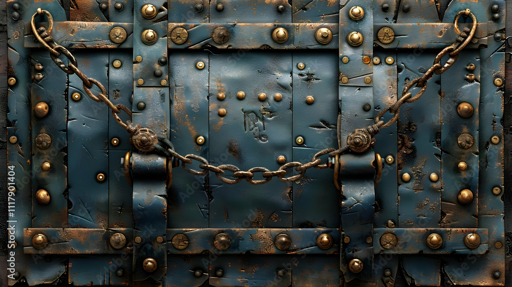 Naklejka premium Rusty Metal Door With Chain 3D Illustration