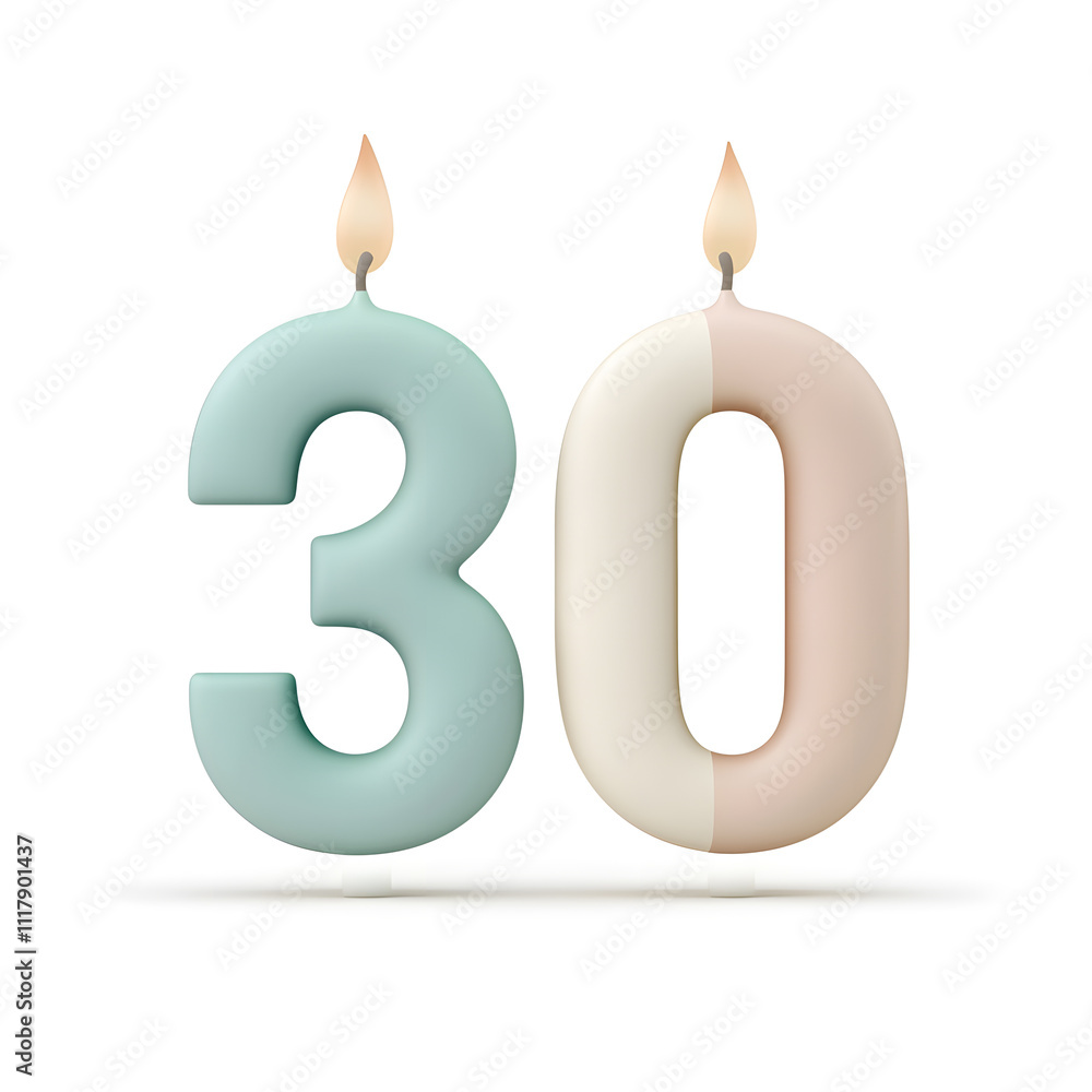 Happy Birthday burning candle in the form of number 30 isolated on white background
Happy Birthday burning candle in the form of number 30 isolated on white background