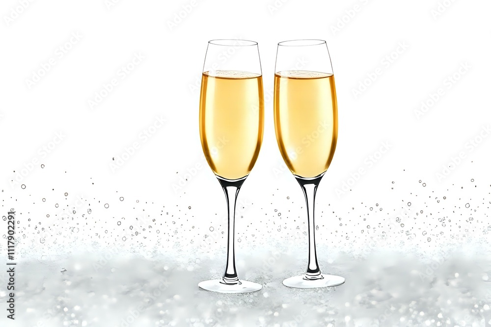 White and Platinum Champagne Flutes with Glitter Design White and Platinum Champagne Flutes with Glitter Design
