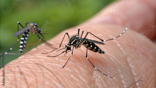 Wallpaper Mural Close-up of mosquitoes biting human skin, highlighting their anatomy Torontodigital.ca