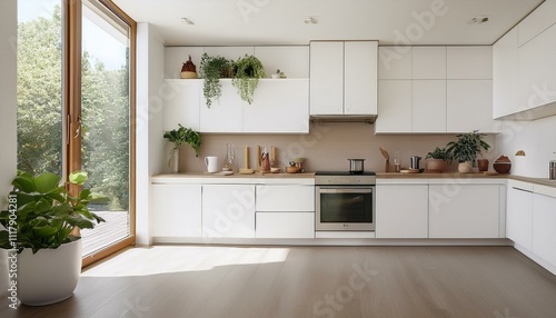 Stylish contemporary kitchen with white cabinetry and neutral accents for a timeless and elegant design