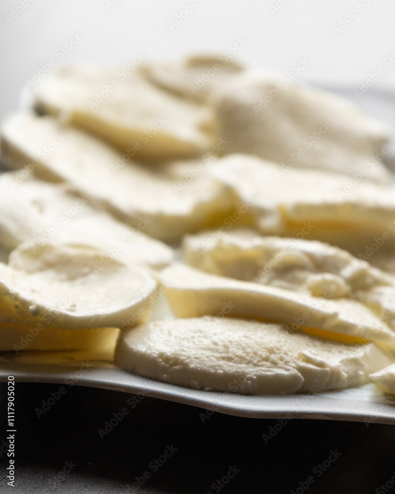 Slices of Fresh Mozzarella Cheese – Close-Up Slices of Fresh Mozzarella Cheese – Close-Up