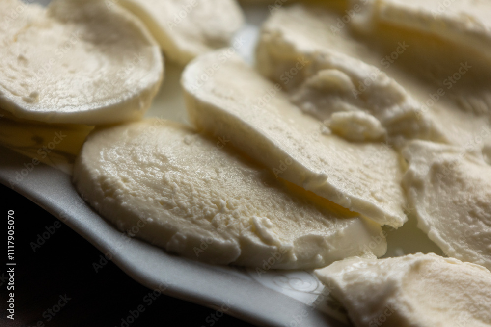 Slices of Fresh Mozzarella Cheese – Close-Up