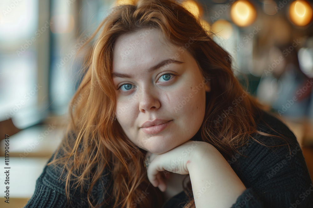 Fototapeta premium Smiling happy young overweight woman photo from Generative AI