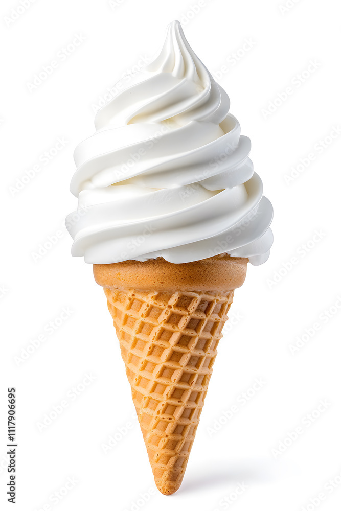Vanilla ice cream in a waffle cone isolated on white background Vanilla ice cream in a waffle cone isolated on white background