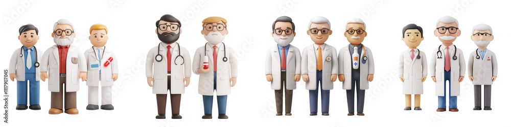 Medical professionals in various poses, showcasing diversity and teamwork, isolated on transparent background. Medical professionals in various poses, showcasing diversity and teamwork, isolated on transparent background.