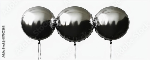 hyper realistic photo of  2025 New Year silver foil balloons, isolated. , isolated on white background,  , copy space, copy space for text, photo