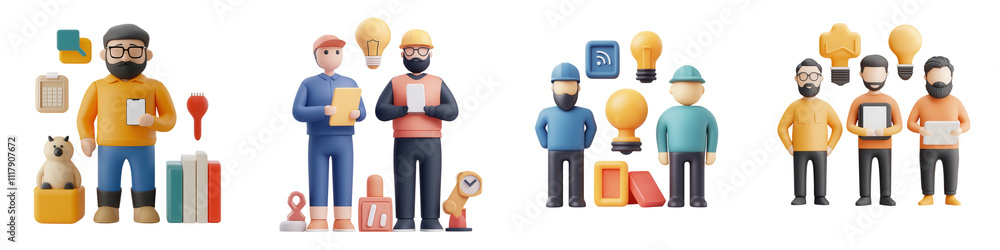 Mobile app development characters with tools and icons for teamwork, isolated on transparent background. Mobile app development characters with tools and icons for teamwork, isolated on transparent background.