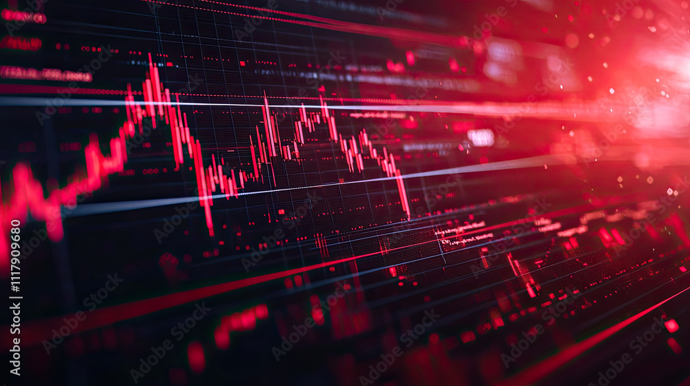 Dynamic financial chart with red color scheme and data visualization elements. Dynamic financial chart with red color scheme and data visualization elements.