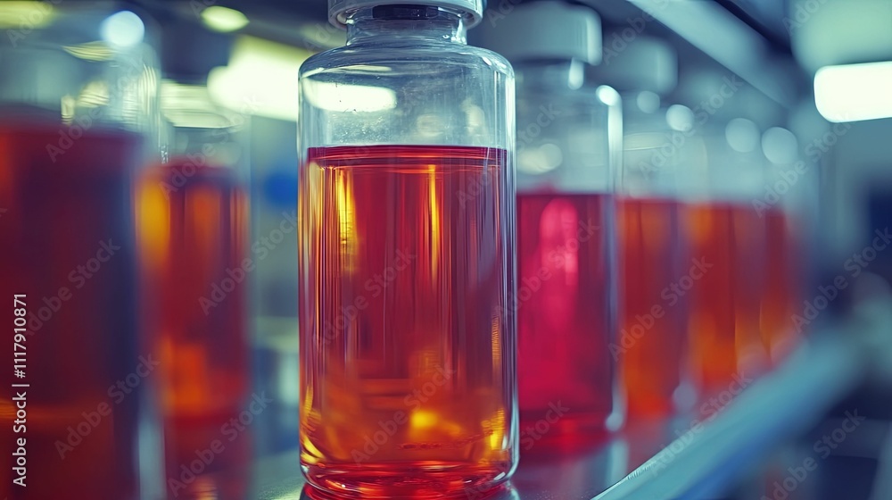 Glass Bottles Filled With Red And Orange Liquids Glass Bottles Filled With Red And Orange Liquids