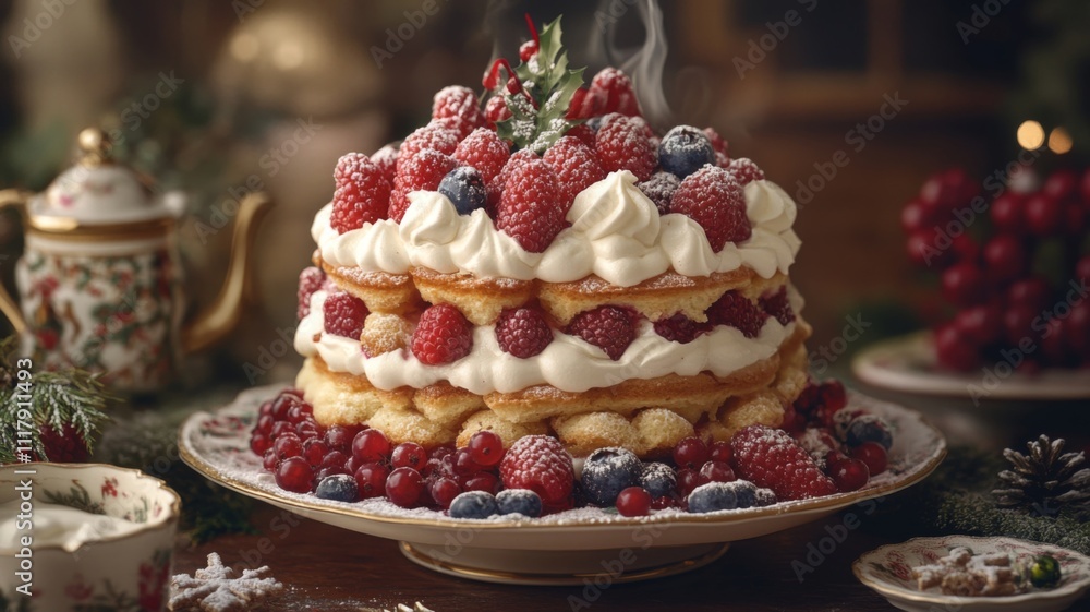 custom made wallpaper toronto digitalSteaming Layered Dessert with Raspberries, Blueberries, and Red Currants