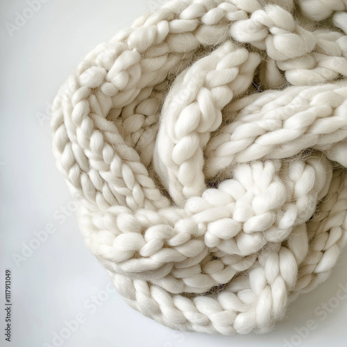 Close-up of a chunky white knitted blanket photo