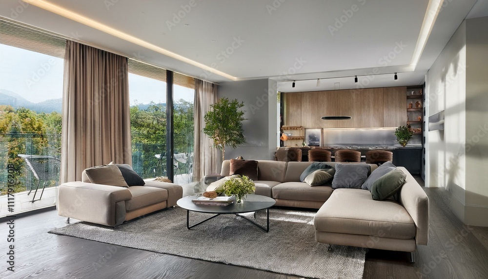 Fototapeta premium modern living room featuring a blend of indoor plants and stylish decor for freshness