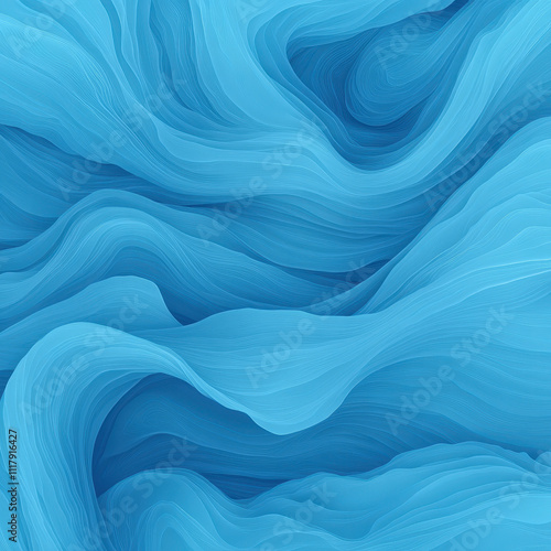 Artistic Representation of Sound Waves in Fluid Motion, Capturing the Elegance and Tranquility of Nature’s Rhythm Through Blue Tones and Flowing Lines