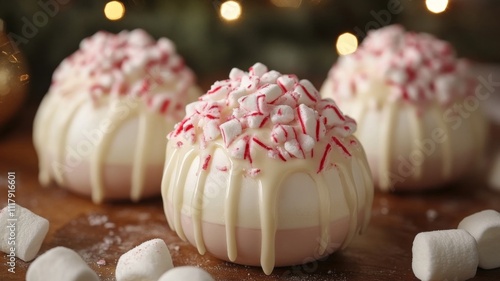 White Chocolate Peppermint Hot Chocolate Bombs with Marshmallows photo