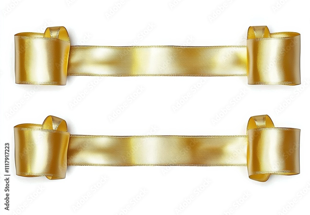 seamless of A curly gold ribbon for Christmas and birthday present banner isolated against a white background. , isolated on white background, , copy space, copy space for text, seamless of A curly gold ribbon for Christmas and birthday present banner isolated against a white background. , isolated on white background, , copy space, copy space for text,