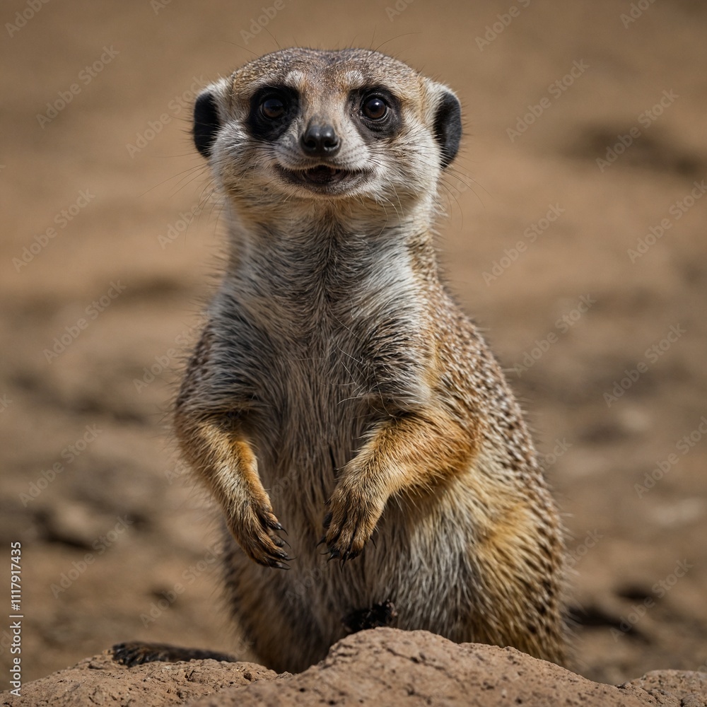 A curious meerkat standing on its hind legs A curious meerkat standing on its hind legs