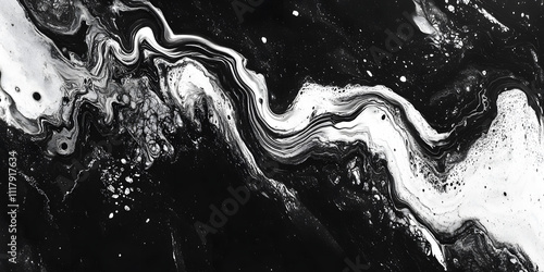 Black and white abstract painting with swirling patterns photo