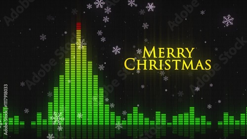 Merry Christmas Greetings Text Background Animation with Audio Meter Christmas Tree