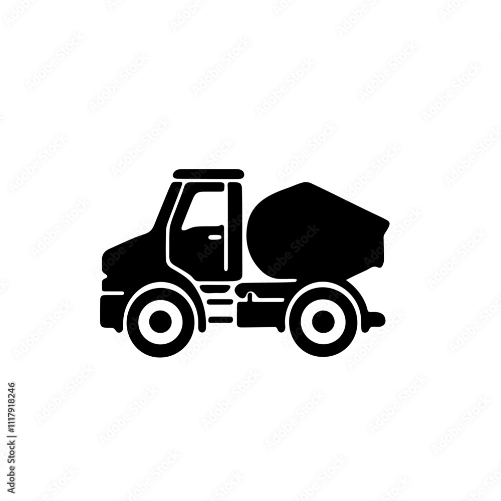 A small mixer truck silhouette on white background A small mixer truck silhouette on white background