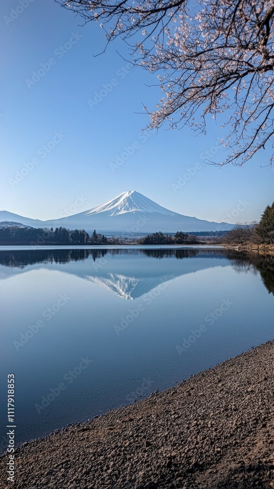 Fototapeta premium Springtime Cherry Trees Embrace Mt. Fuji