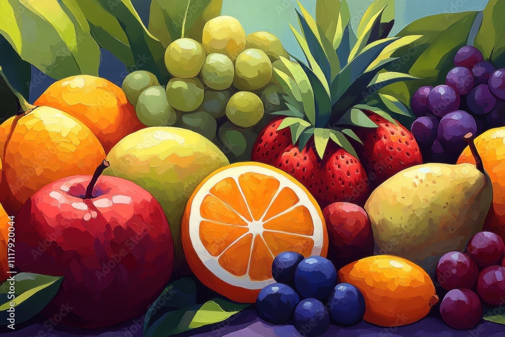 Vibrant fruit display kitchen table still life bright environment close-up view freshness of nature Vibrant fruit display kitchen table still life bright environment close-up view freshness of nature