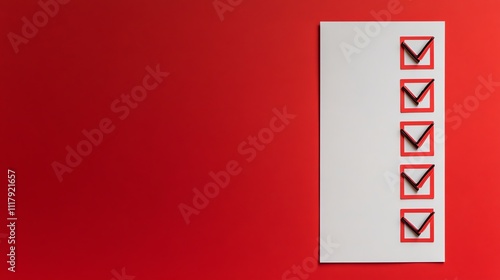 A checklist with a pen on a red background.