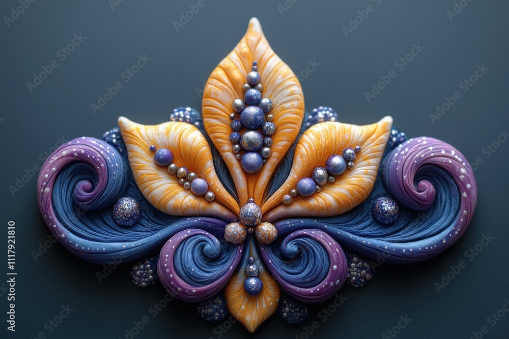 Fototapeta premium A decorative floral design featuring intricate swirls and vibrant colors.