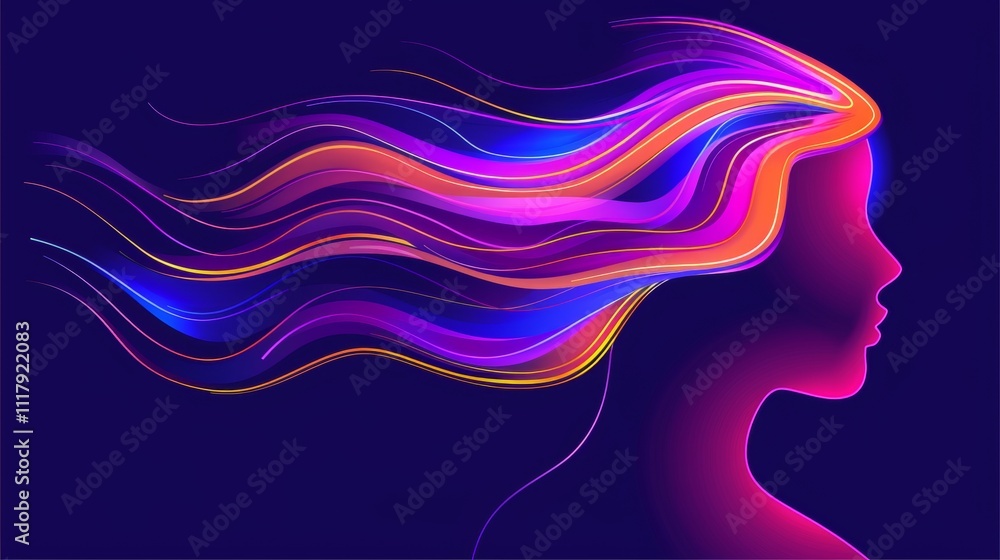 Silhouette of creativity and technology with vibrant light trails on a dark background Silhouette of creativity and technology with vibrant light trails on a dark background