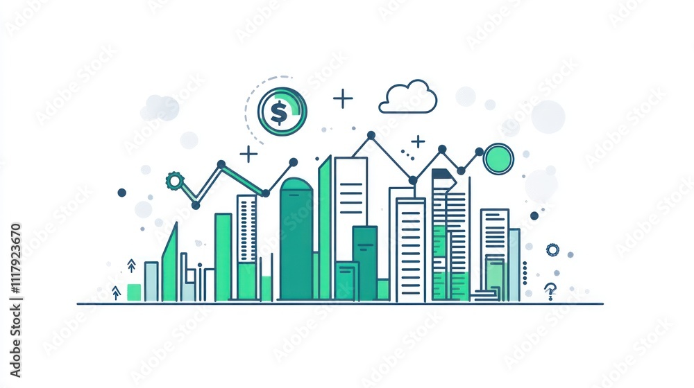 Fototapeta premium Cityscape illustrating financial growth and success.